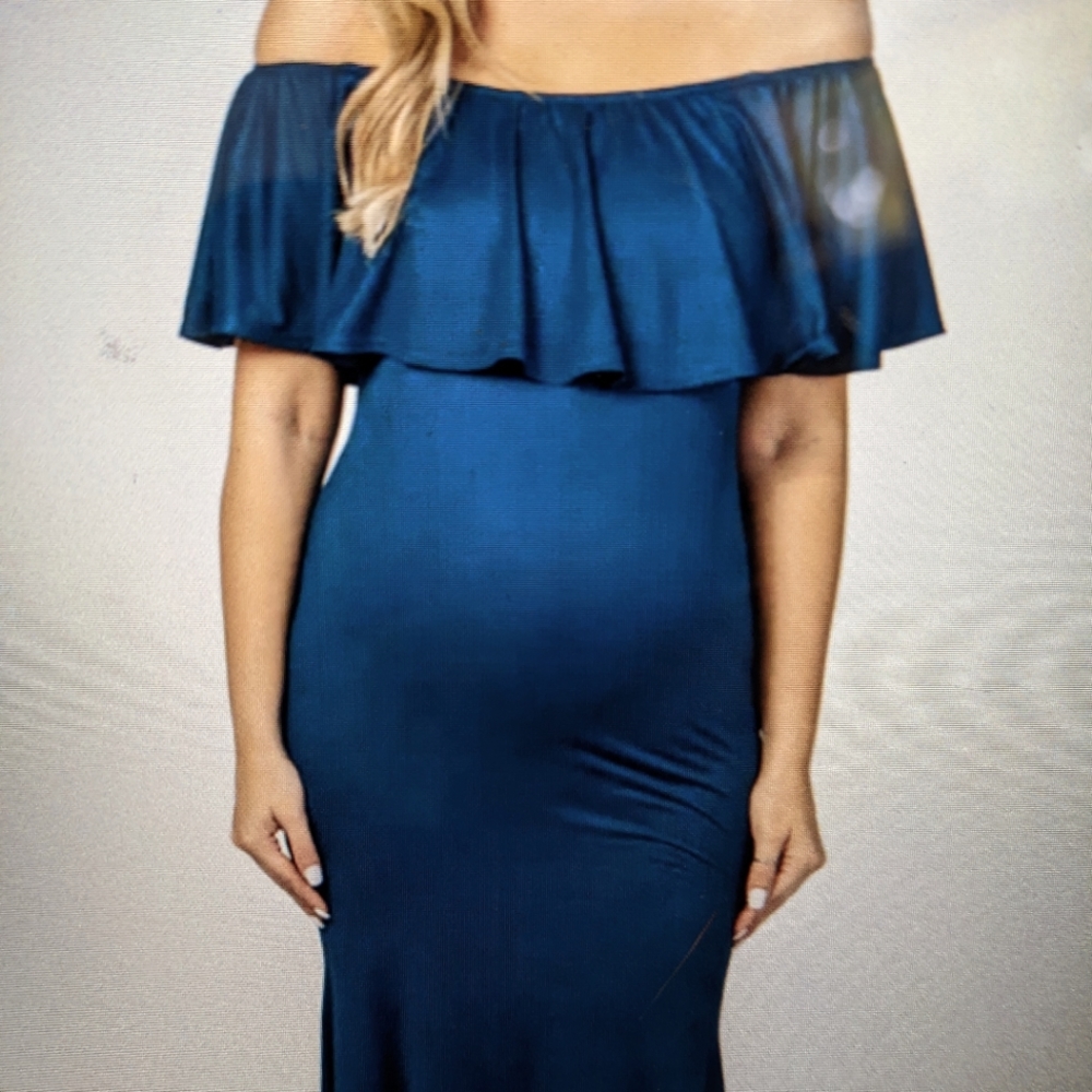 Pink blush Teal Ruffle Off Shoulder Mermaid Maternity Photoshoot Gown/Dress